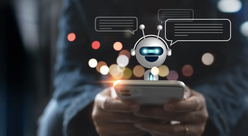 ChatGPT in a digital marketing 2025 illustration of AI chatbot assisting users on a device