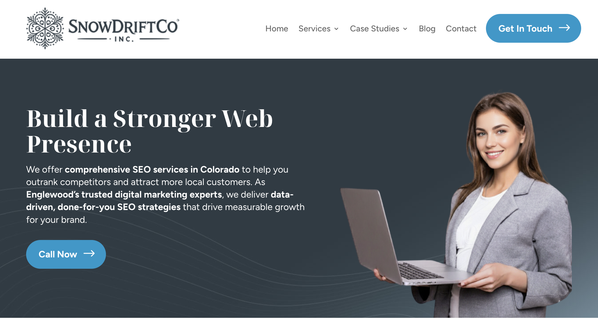 SnowdriftCO homepage redesign showcasing SEO-friendly website maintenance and optimization for Colorado businesses.