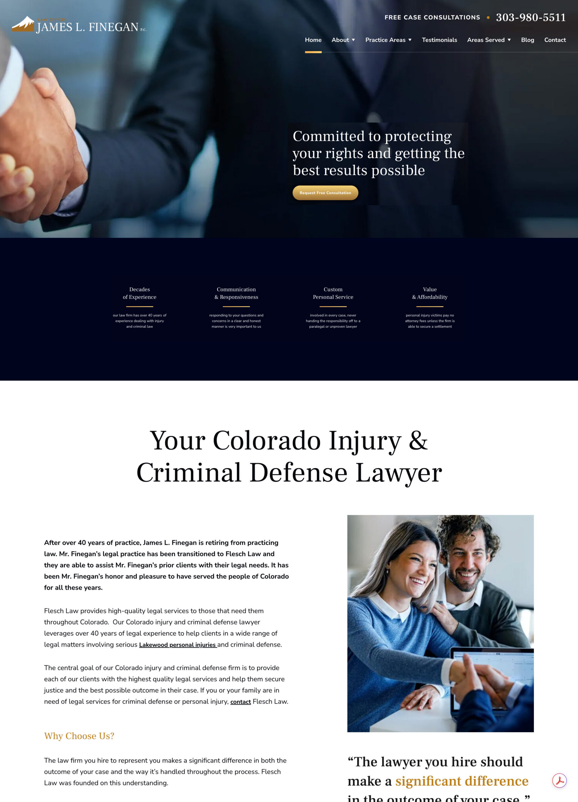 Finegan Law website design updates and optimization by SnowdriftCO