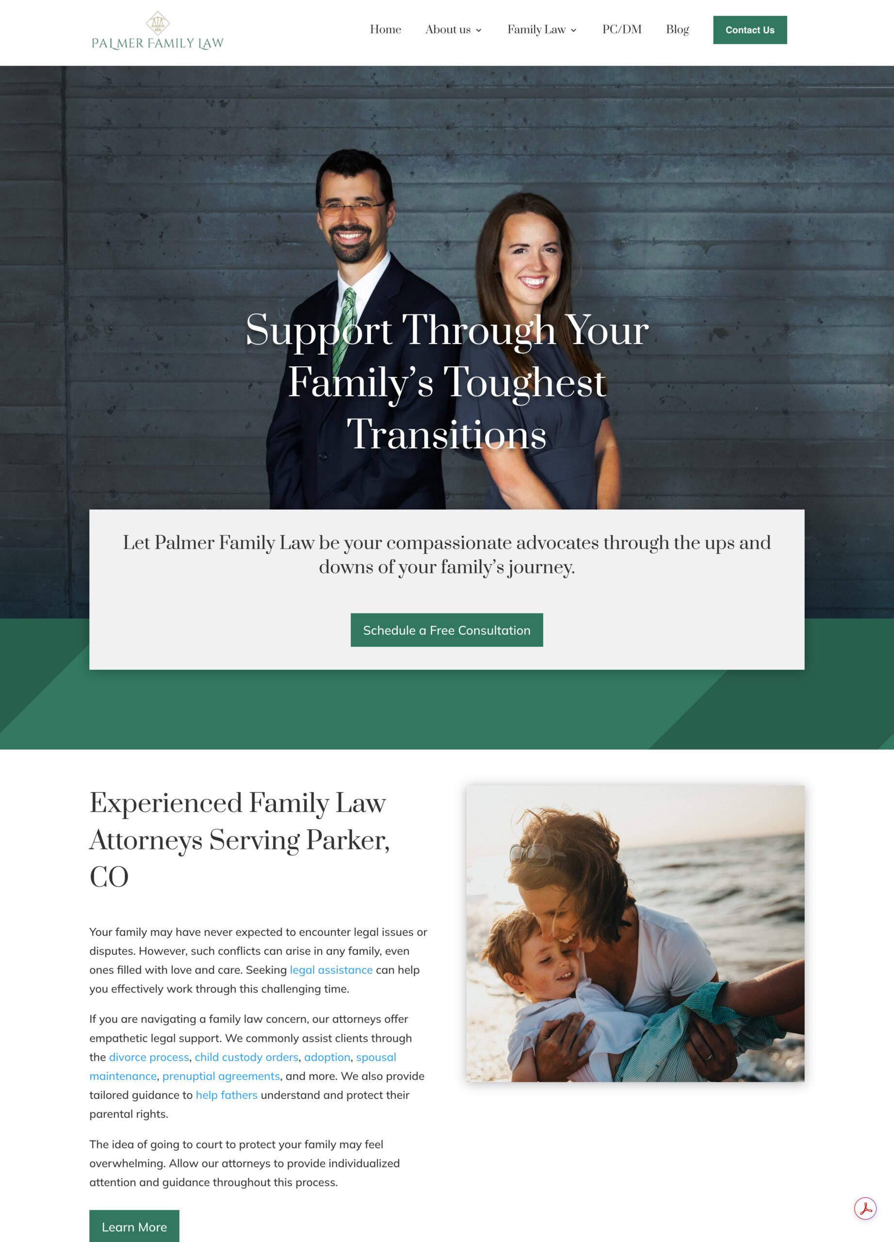 Palmer Family Law divorce and family law website designed by SnowdriftCO