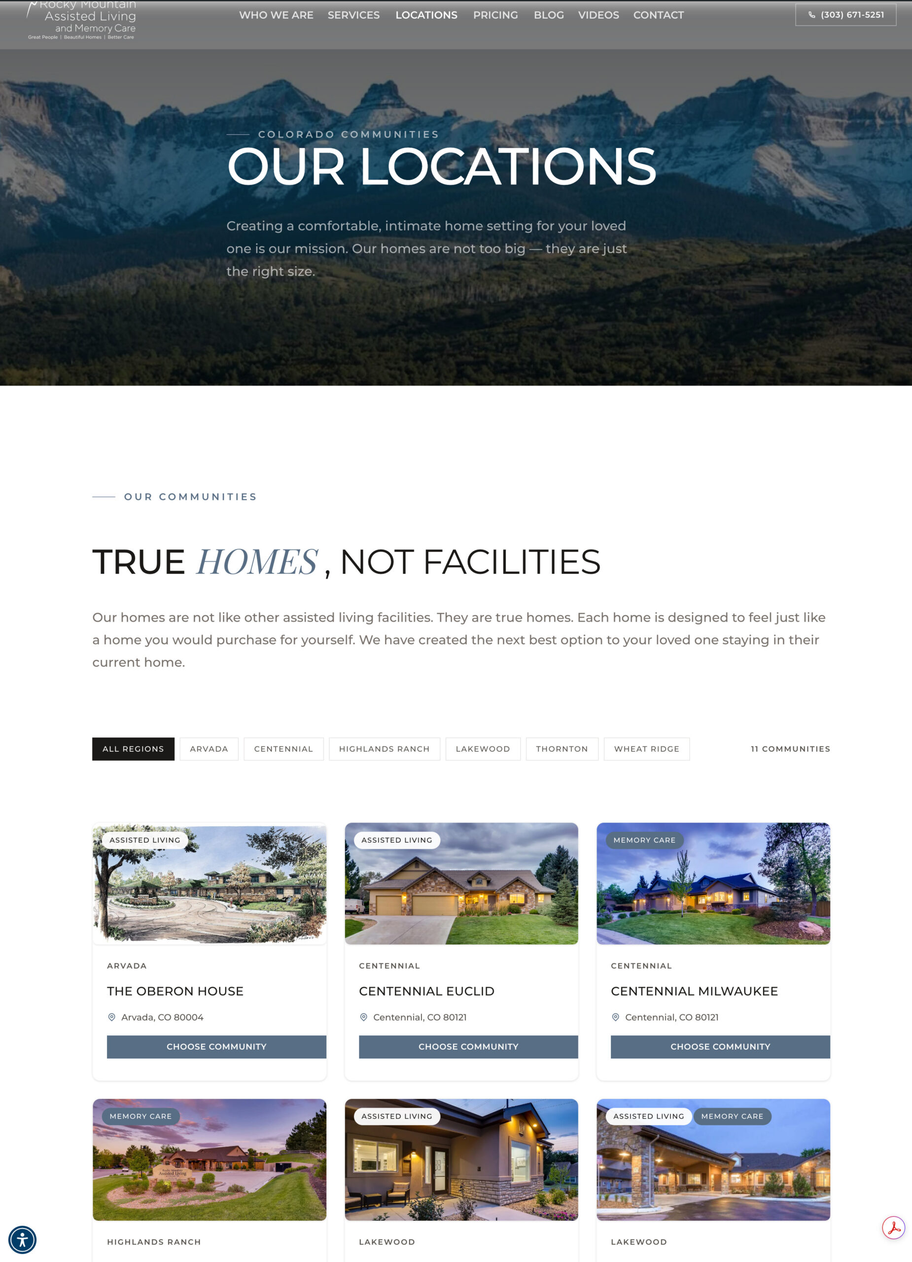 Rocky Mountain Assisted Living locations page designed by SnowdriftCO