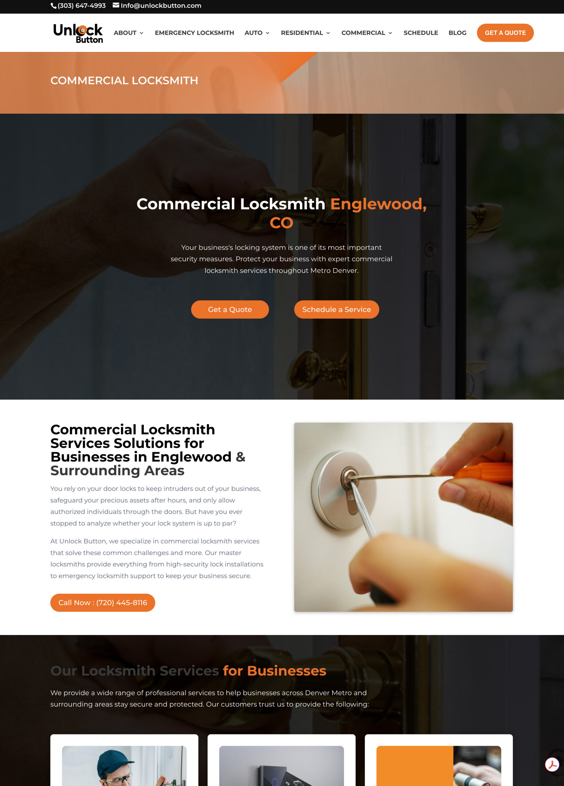UnlockButton commercial locksmith service page designed by SnowdriftCO