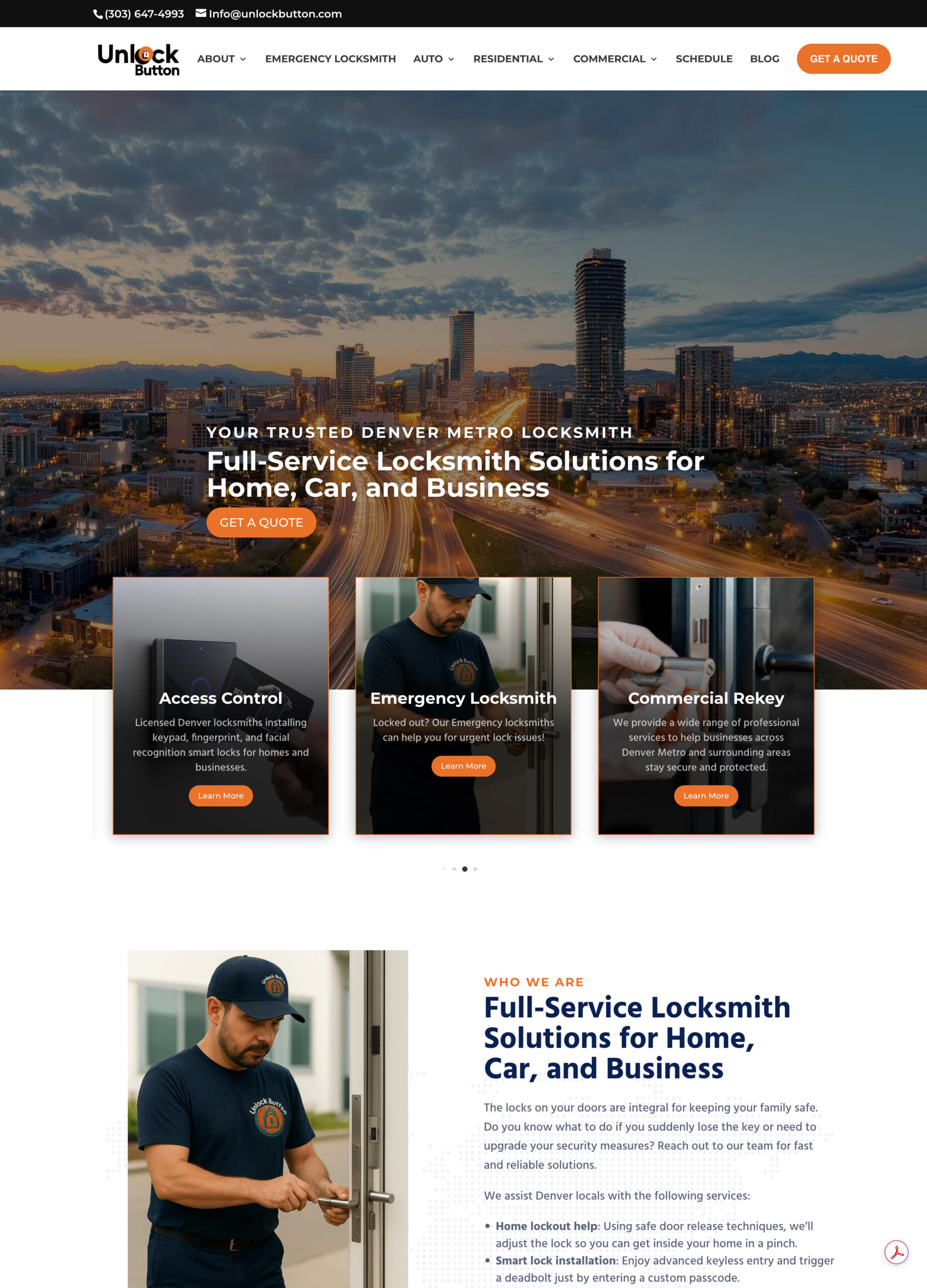 UnlockButton Denver locksmith website designed by SnowdriftCO