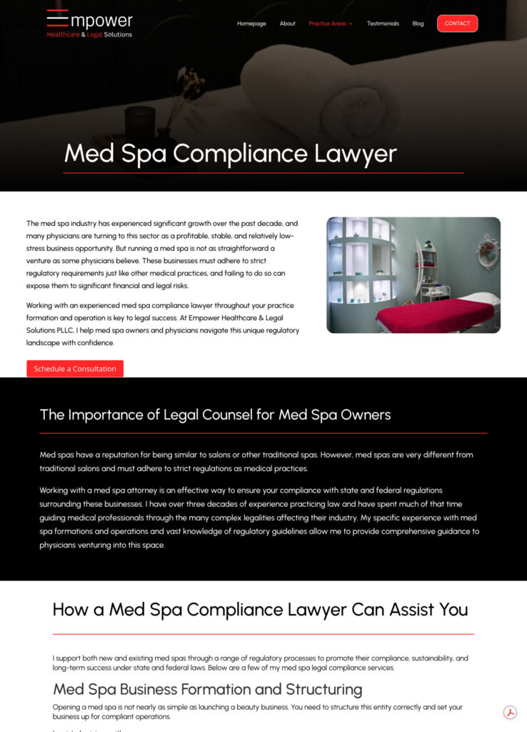 EHLS med spa healthcare law service page