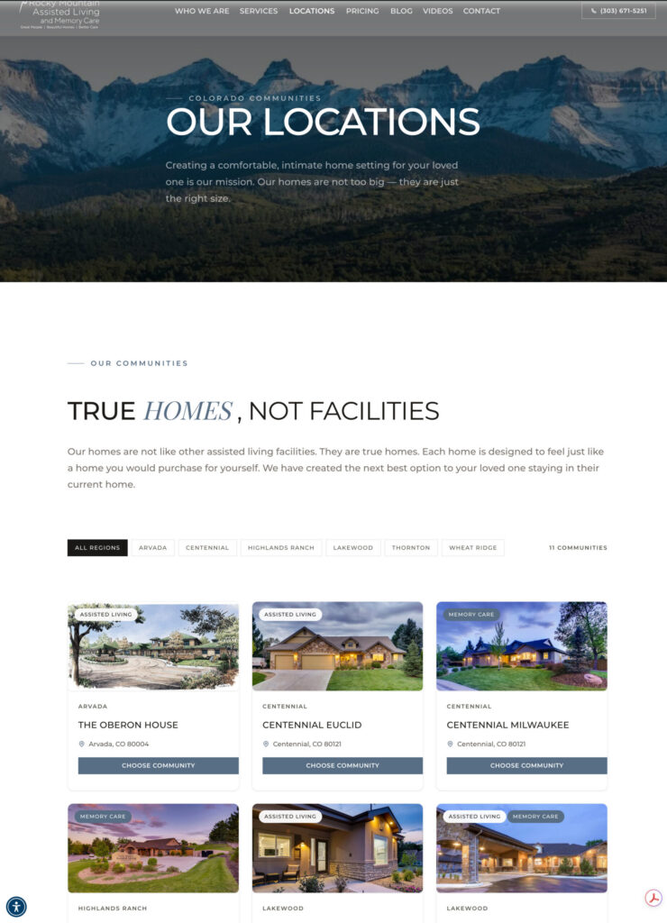 Rocky Mountain Assisted Living locations page